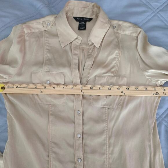 Women's Silk Blouse Sz 4 Champagne Button Down Long Sleeve Workwear Minimalist - Picture 9 of 10